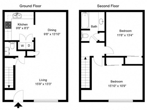 Taymil Yarmouth Green 2 Bedroom 1.5 Bathroom Townhouse Floor Plan